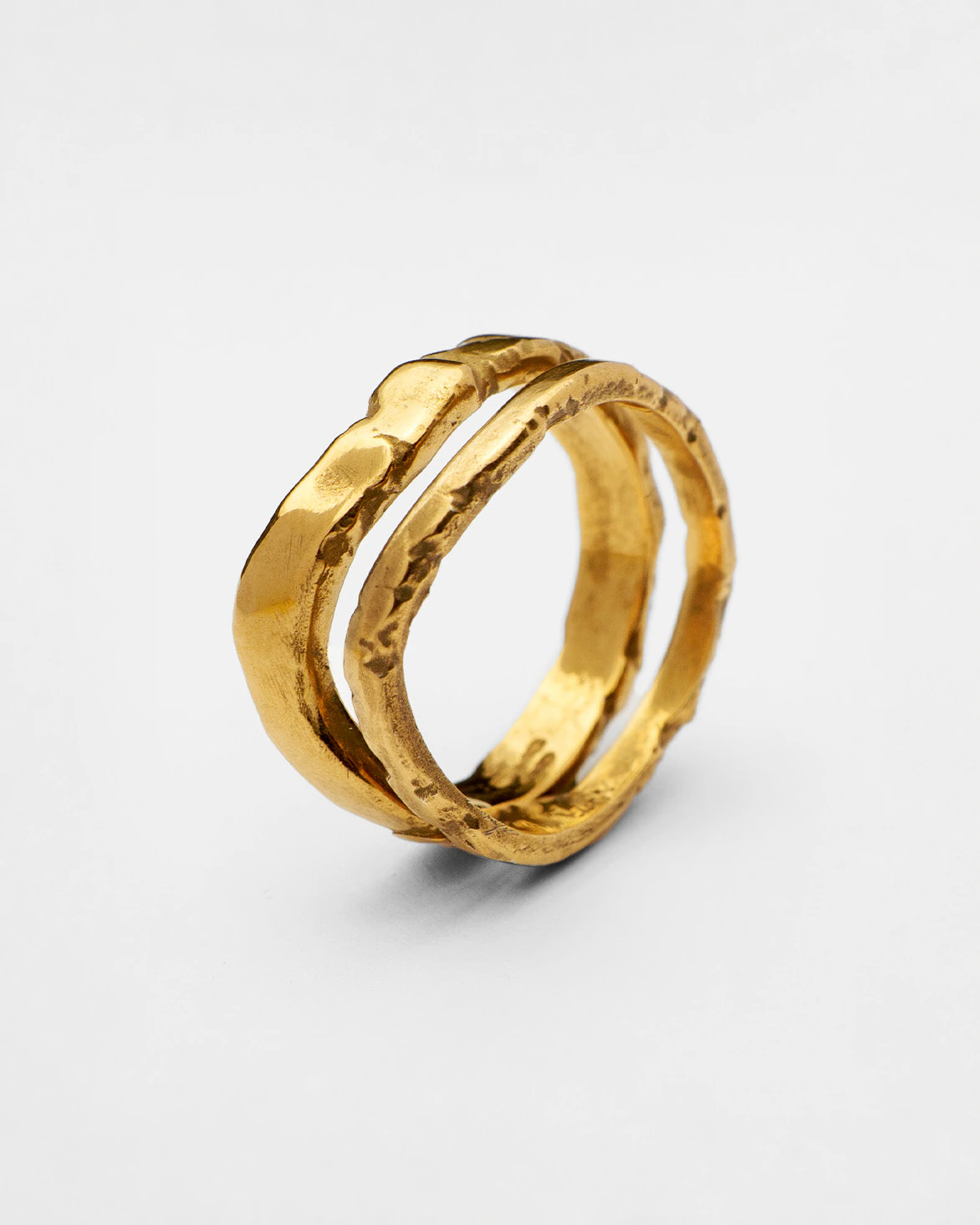 Serene Pair Gold in 24ct gold plate over sterling silver — both textured bands together